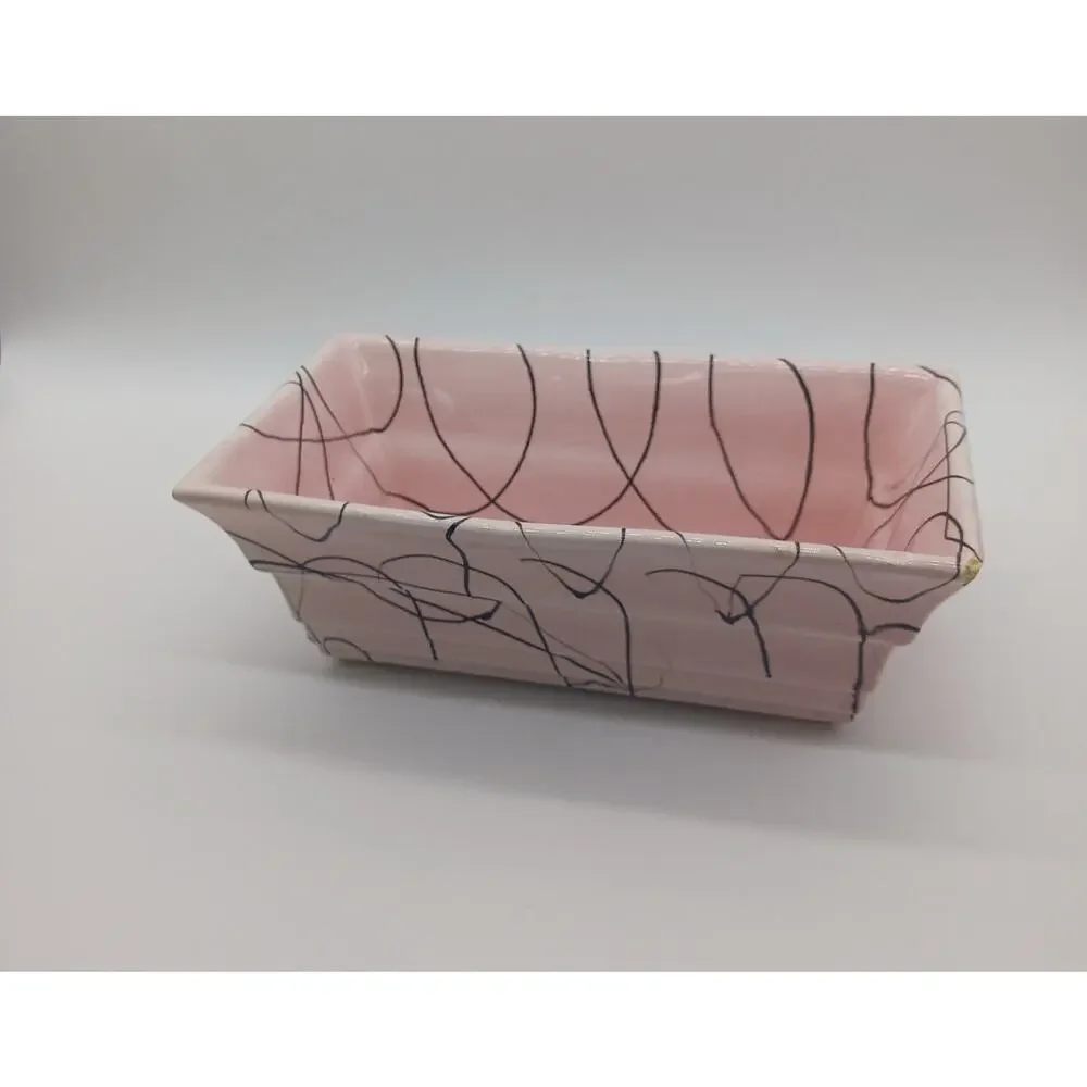 Vintage Hull Pottery Pink Black Drizzle Abstract Rectangular Planter MCM USA F3
